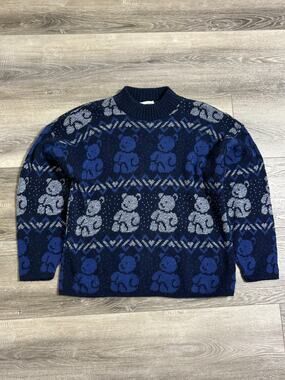 Vintage 90s Separate Issue Teddy Bear AOP Mock Neck Knit Sweater - Women’s Large